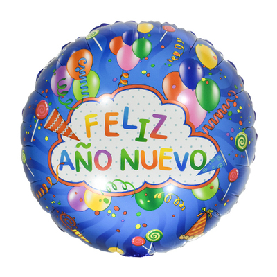 18寸圆形西语彩带气球新年